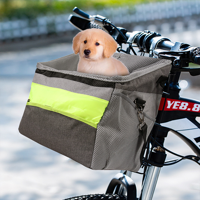Dog Bike Basket Small Pet Carrier Bag Front Removeable Pet Bicycle Basket -Travel Safety